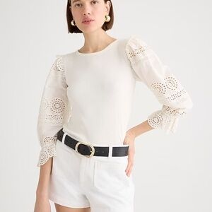 J Crew Ruffle-trim eyelet top in vintage rib. Size small